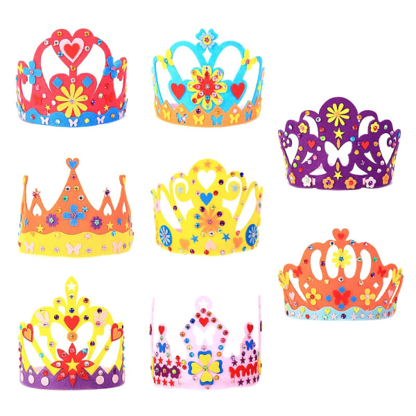 Princess Tiaras Craft, 8 stk Kids Diy Filt Crowns Bursdagsfest Tiaras Lag dine egne kroner til jente Prinsessebursdag