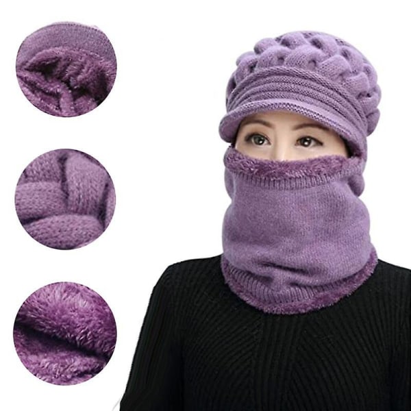 Dame Lue Vinter Luer Skjerf Mask Middelaldrende Gamle Varm øreklokke Cap Mamma Gave Purple