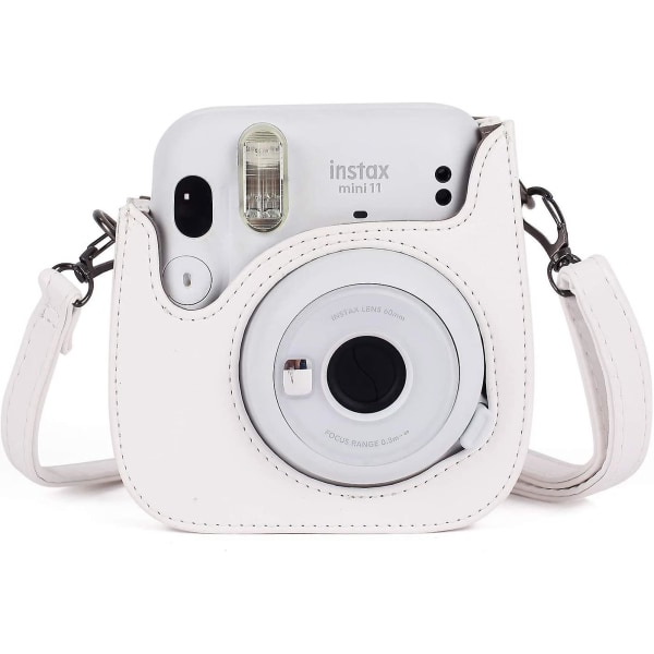 Kameraveske for Fujifilm Instax Mini 11 Pu lærveske med lomme og skulderstropp White