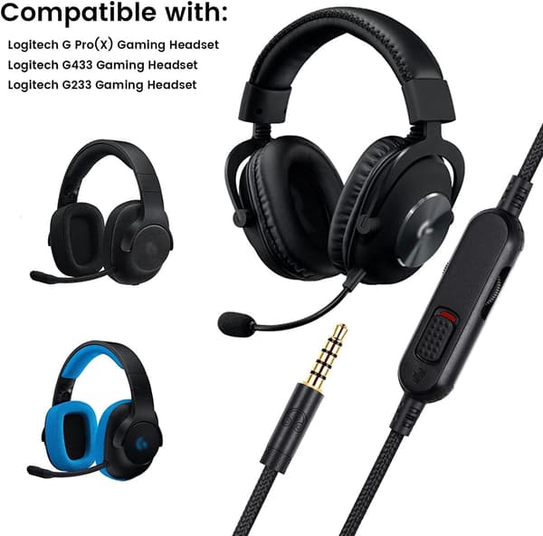 Udskifteligt lydkabel til Logitech G Pro / G433 / G233 (1,8 m langt) 6ft Long