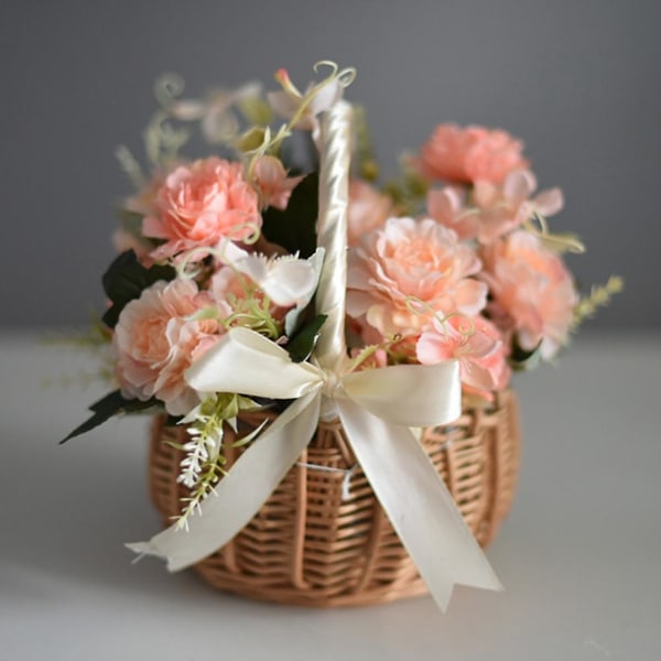 Vevd blomsterkurv Oppbevaringskurv i rotting Flower Girl Hand Basket, S