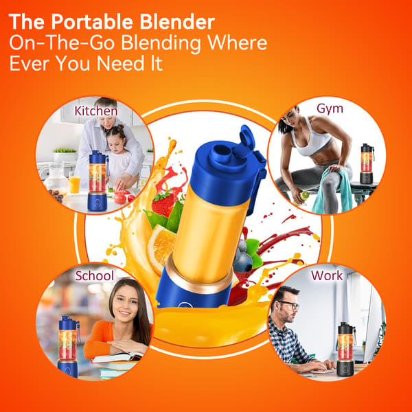 Blender, 10-bladet kniv, bærbar og USB genopladelig, 380 ml (blå)