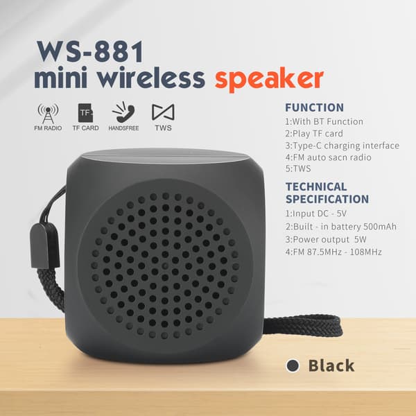 Bluetooth-kaiutin Ws-881 Mini Tws5W 500Mah (Musta)