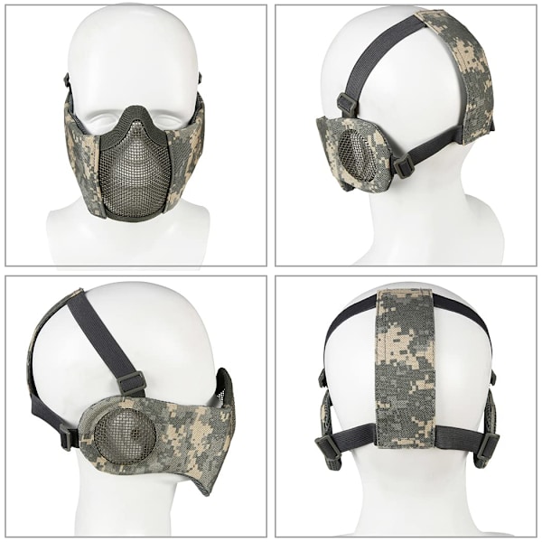 Vikbar Taktisk Halvmask med Nät och Öronskydd （A-Tacs AT）