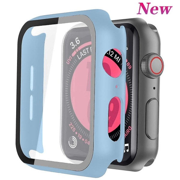 Glas+ cover För Apple Watch Case 44 mm 40 mm Iwatch 42 mm 38 mm Skärmskydd + stötfångare Tillbehör för Applewatch Series 5 4 3 Se 6 38mm series 321 fog blue