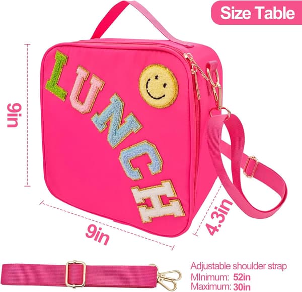 Isolert lunsjpose med justerbar skulderrem, nylon Fuchsia