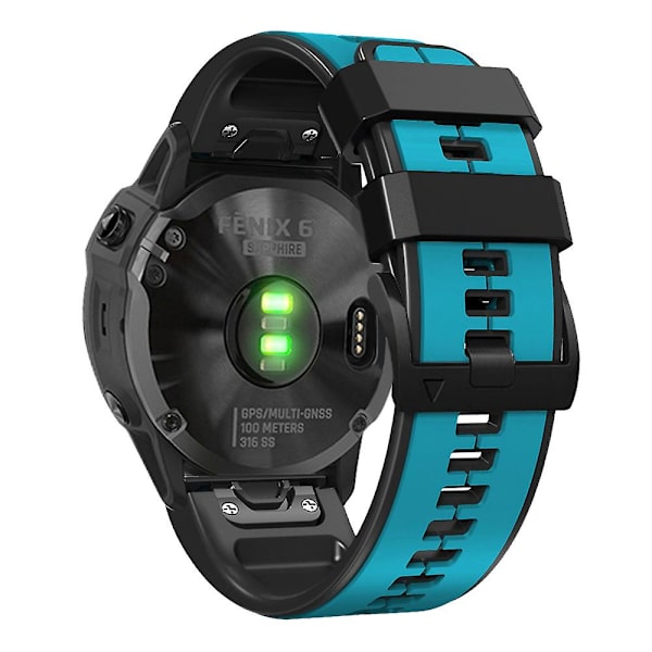 Til Garmin Descent G1/Fenix 7/Fenix 6 Pro/Fenix 5 Plus Dual Color Silikonurrem Smart Watch Band 22mm Sky Blue Black