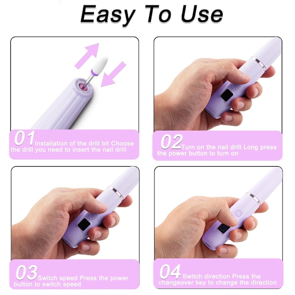 Elektrisk Nagelfil Professionell, Bärbar Nagelfräsmaskin Set, Laddningsbar Manikyr- och Pedikyrset (Rosa)