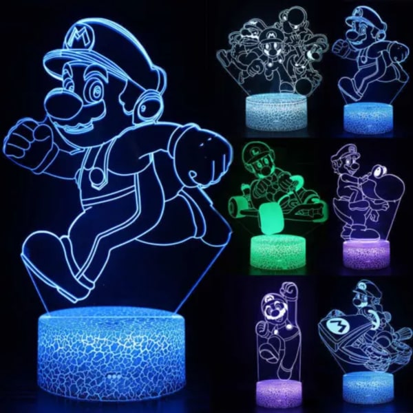 Super Mario Bros 3D LED Natlampe 7 Farver Skiftende Touch Control Skrivebordslampe△↑ D
