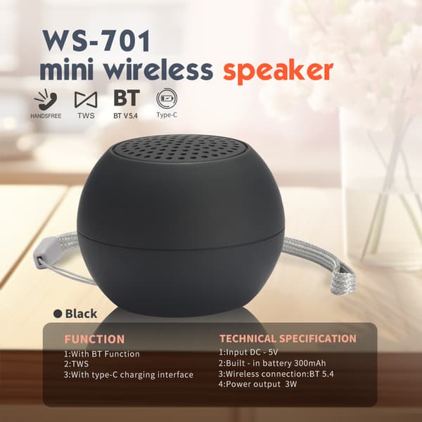 Bluetooth-kaiutin Ws-701 Tws Bluetooth 5.4 (musta)