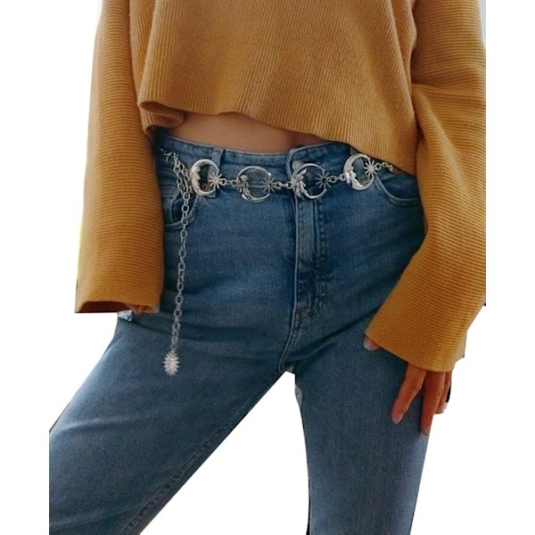 Kvinnor Bohemia Multilayer Metall Midjekedja Bälte Mode Sol H