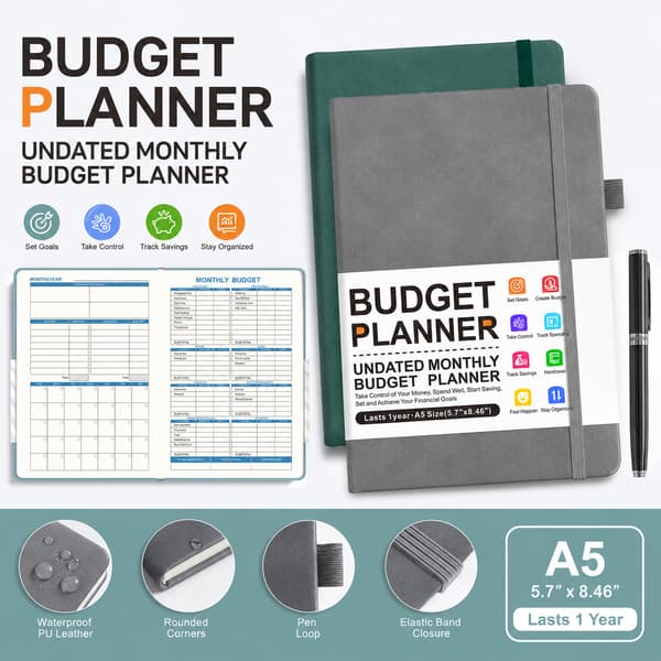 Budgetplanlægger A5, Daglig/Ugentlig/Månedlig Udgiftssporing Notesbog Gray