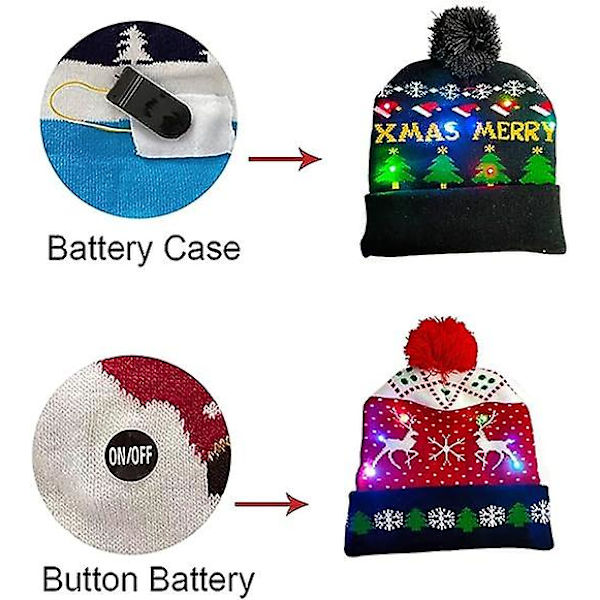 Led Julehue,,jule Led Strikket Lys Up Hat Unisex Vinter Beanie Sweater Cap A