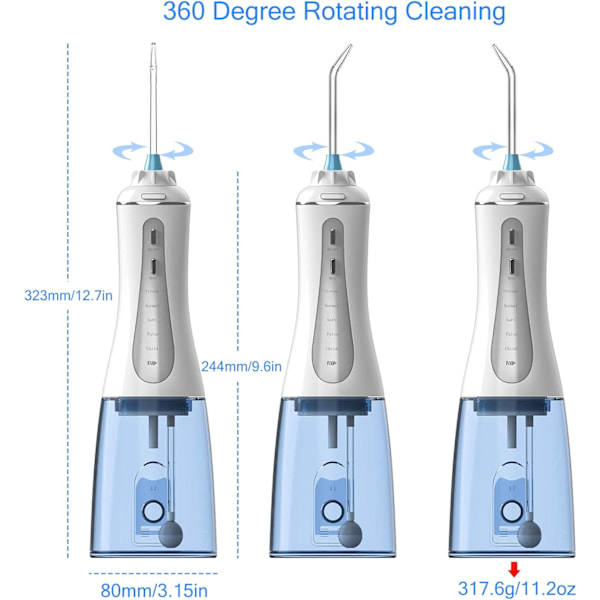 Oral Irrigator - 350 ml, 5 lägen, 4 timmars USB-laddning, 14-21 dagars användning, med ställ, grå