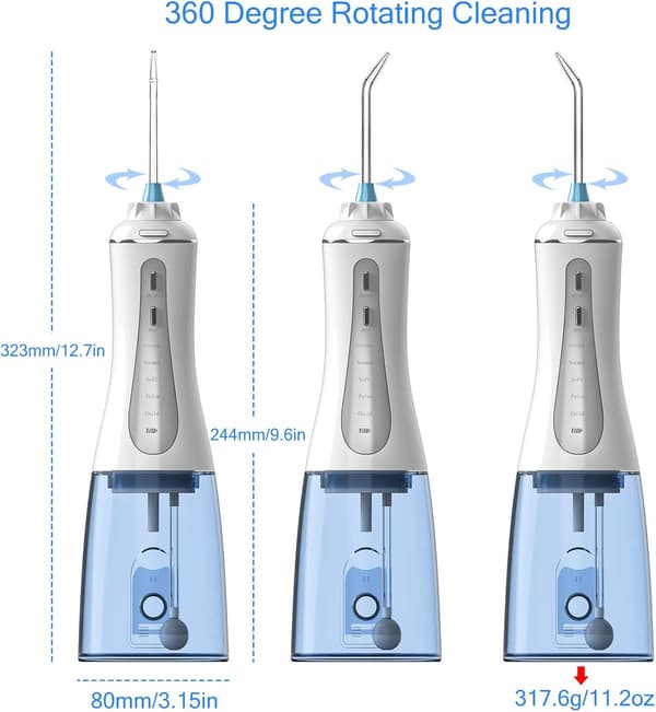 Oral Irrigator - 350 ml, 5 moduser, 4 timers USB-lading, 14-21 dagers bruk, med stativ, grå