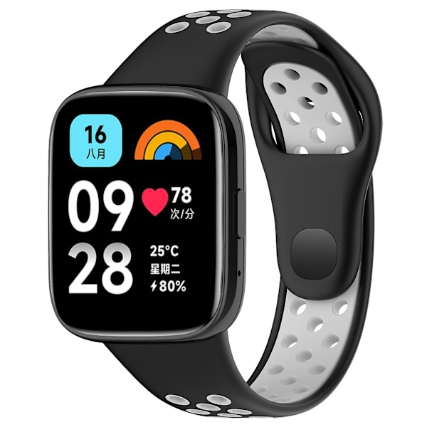 For Xiaomi Redmi Watch 3 Lite / Watch 3 Active Bicolor Watch Bands Silikone Hurtigudløselig Udskiftningsurrem Black Grey