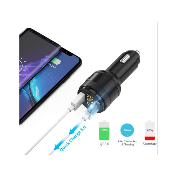 Automatisk Bluetooth FM Transmitter Trådløs Bluetooth FM Radio QC 3.0 Kfz Sort