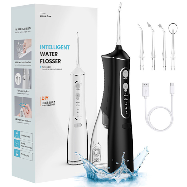Oral Irrigator - 4 Lägen, 300 ml Vattentank (Svart)