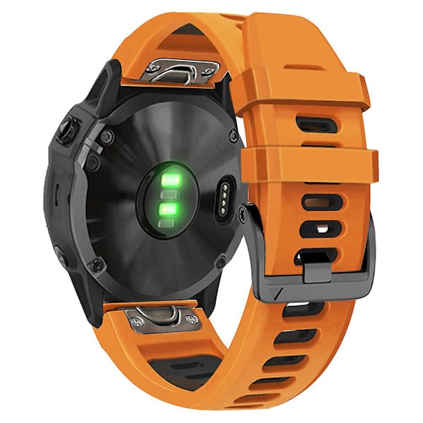 26mm ranneke Garmin Tactix 7 Pro / Fenix 7x / 6x Pro / 5x Plus -laitteille, sileä silikonista valmistettu kaksivärinen rannehihna Orange Black