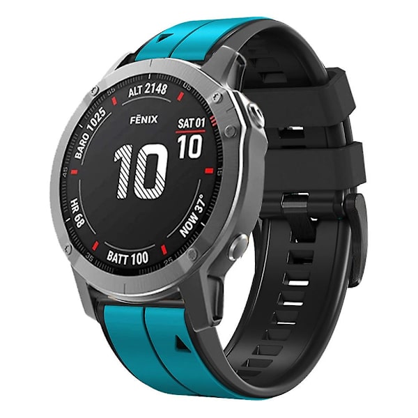 Til Garmin Descent G1/Fenix 7/Fenix 6 Pro/Fenix 5 Plus Dual Color Silikonurrem Smart Watch Band 22mm Sky Blue Black