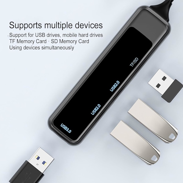 Usb-keskitin, moniporttisovitin, 5 in 1 Usb Tf/Sd -sovitin, musta