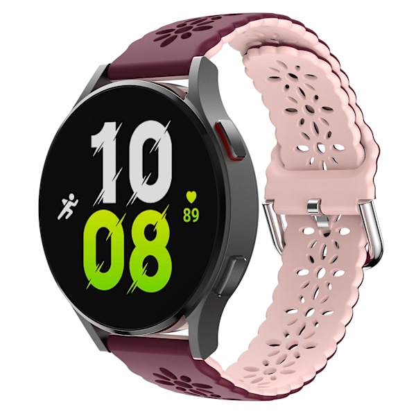 Silikonarmband 20 mm med blommigt hål och tvåfärgad design, kompatibel med Garmin Vivomove 3s / Samsung Gear Sport / Huawei Watch Gt 2 42 mm Wine Red  Pink