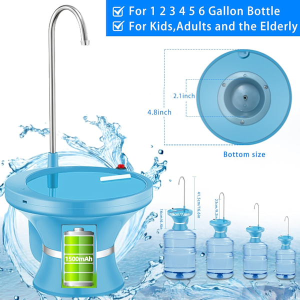 Drikkevandsdispenser Pumpe Blå, Til 1-5 Gallon Vanddunke
