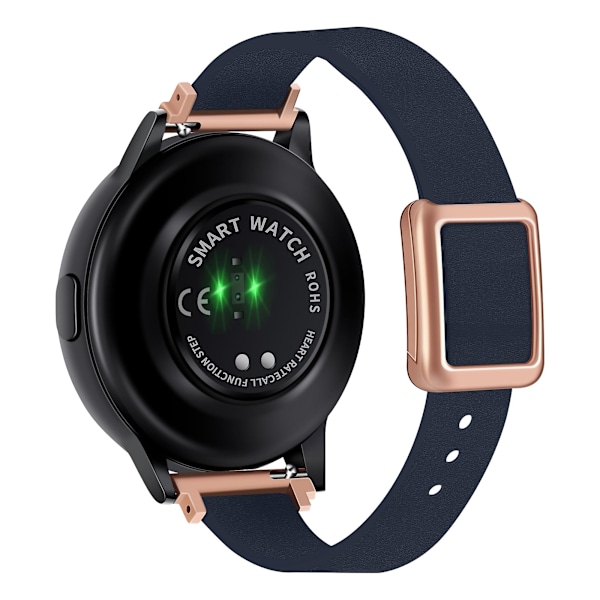 20mm læderrem til Samsung Galaxy Watch6 Classic 47mm 43mm, med magnetisk foldespænde Midnight Blue Rose Gold Buckle