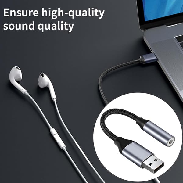 Lydadapter USB til 3,5 mm jack, eksternt lydkort USB til Aux stereokonverter