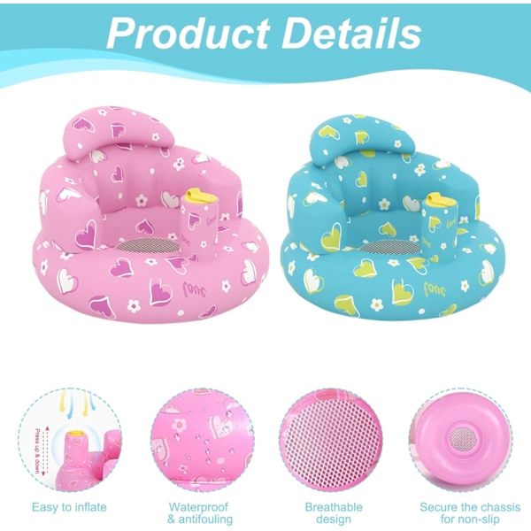 Oppustelig Stol - Sommer Børnestol, Baby Shower Stol (Pink)