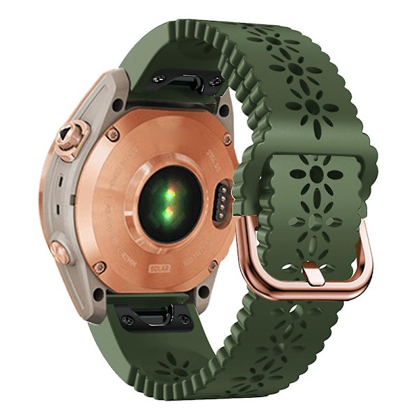 For Garmin Fenix 7S/6S Pro/5S Plus/Instinct 2S Hullet Blomstermønster Silikonurrem Justerbar Hurtigutløsning Myk Rem Erstatning Army Green