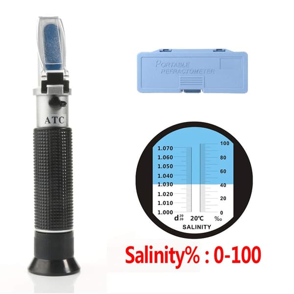 Salinometer Håndholdt ATC Refraktometer, 0-100% Salinitet & 1.00-1.07 Specifik Vægtfylde, Bærbar Saltkoncentrationstester