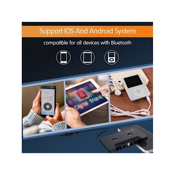 Bil Stereo Bluetooth Kassettmottaker Bluetooth 5.0 Kassett Aux Adapter for Kassettspiller Svart