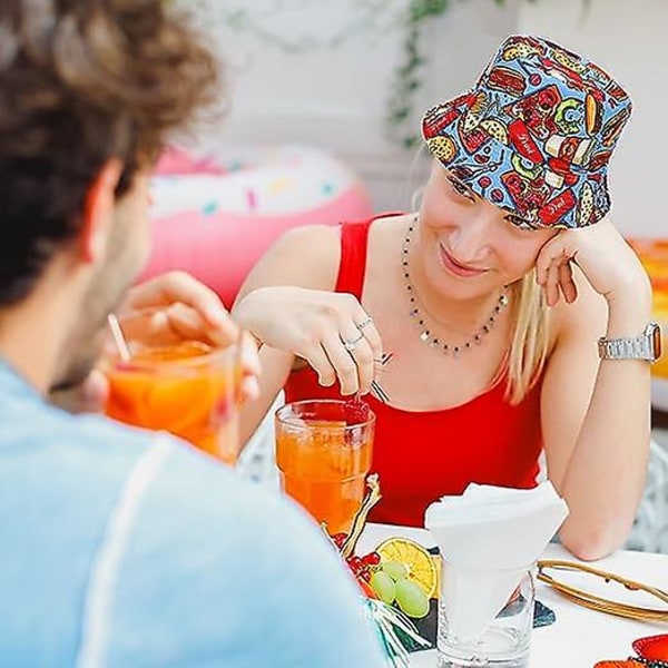 Unisex Vändbar Bucket Hat Strandsolhatt Estetisk Fiskehatt För Print Män Tonåringar Bädda båda sidor