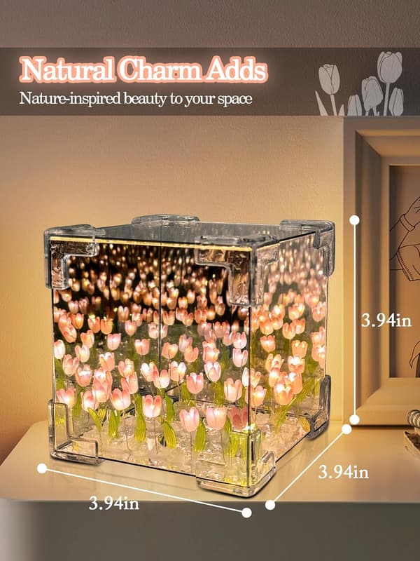 Tulipan Nattlys, LED Infinity Speillampe (Rosa)