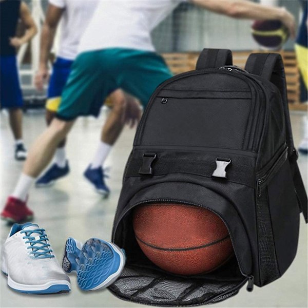 Ungdomsbasketboll Ryggsäck Fotbollsryggsäck Och Väskor För Basket Volleyboll Fotboll Sport Inkluderar Separata Dobbar För Skor Och Bollar Black