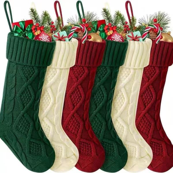 Julstrumpa 6-pack, 18 tum stor kabelstickad strumpa