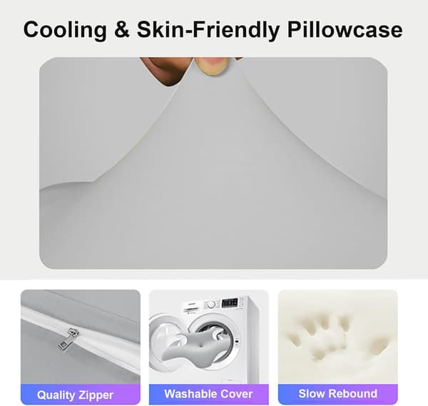 Memory Foam Cervical Nackkudde för Sömn, Andningsbart Kylande Örngott (Grå) Grey