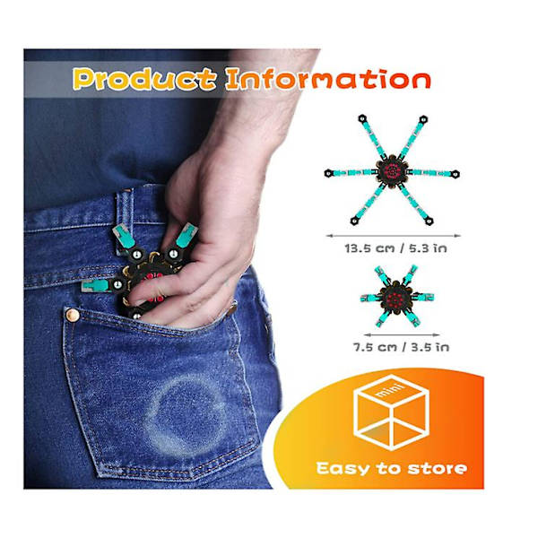 4st Fingertop Spin Top Toy, Fingertop Gyro Finger Hand Spinner Toy Spinning Top Focus Toy med Transformerbar kedja (4 färger) (Blå)