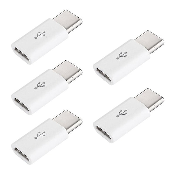 5 stk Lille Micro Usb til Usb-c Adapter Mobiltelefon Adapter Type-c Interface Data Line Converter til Samsung Xiaomi Huawei White