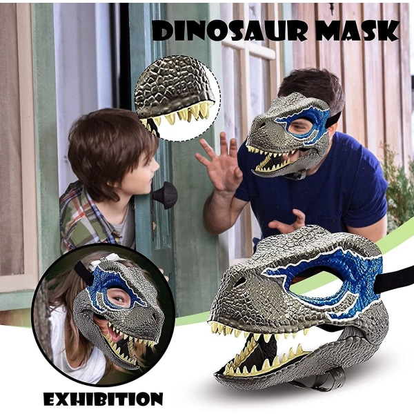 Blue Dinosaur Mask - Jurassic World Raptor Dinosaur Tillbehör - Lätt att bära med säker rem - Dino Cosplay