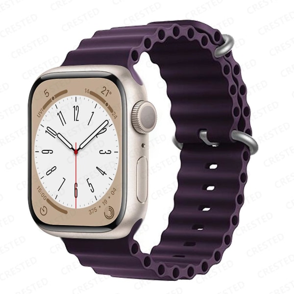 Ocean Armbånd Til Apple Watch Band 44mm 40mm 45mm 41mm 49mm 42mm 38mm Smartwatch Silikone Strap Iwatch Ultra Series 7 6 3 Se 8 42 44 45 49mm Mildew purple