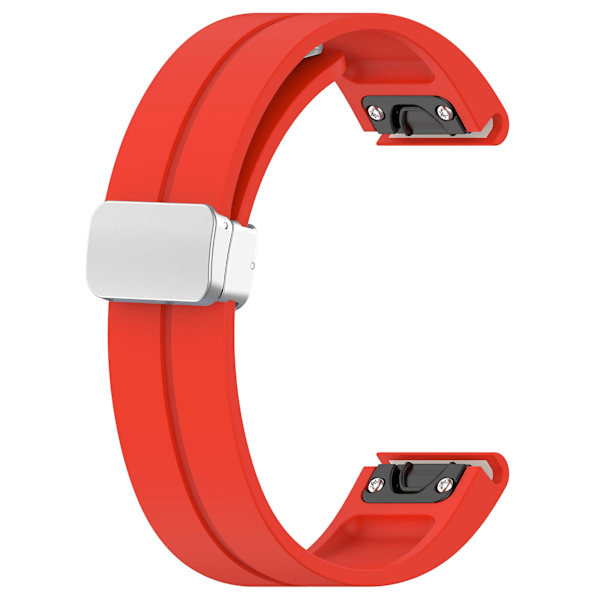 Silikone 26mm folde spænde sølv urrem til Garmin Fenix 7x/7x Solar/tactix 7 Pro Red
