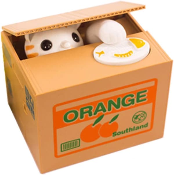 Spargris Crafty Cat, batteridriven barnleksak (orange)