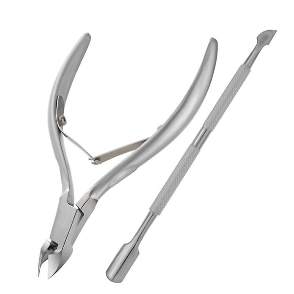 Cuticle Trimmer Med Cuticle Pusher - Cuticle Remover Cuticle Nippers Profesjonell rustfritt stål Cuticle Pusher