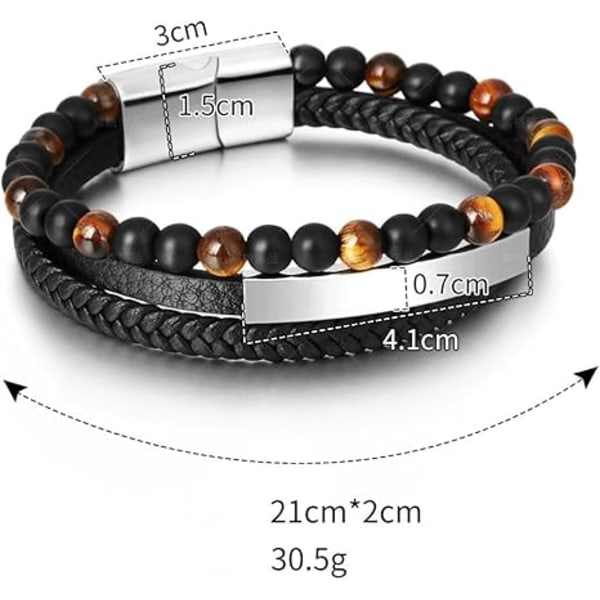 Läderarmband för män, Tigeröga sten rikedom smycken, Rostfritt stål metalltillbehör, Guld