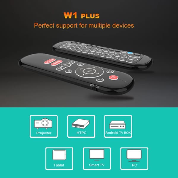 Air Fly Mouse W1 PLUS, 2.4G RF Gyroskopisk Sensor Infrarøde Læringsfjernkontroller