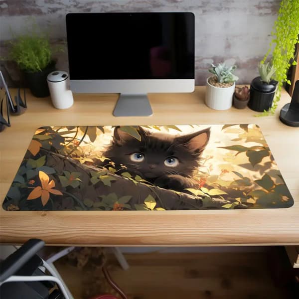Sød kattebordmåtte, stor skridsikker musemåtte til computerbord (400 x 900 x 2 mm)