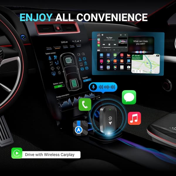 2-i-1 Trådløs CarPlay-adapter til CarPlay og Android Auto, kablet til trådløs CarPlay