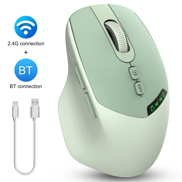 Gamingmus, med OLED-skærm, Bluetooth- og USB-dobbeltforbindelse, støjsvagt design (grøn)